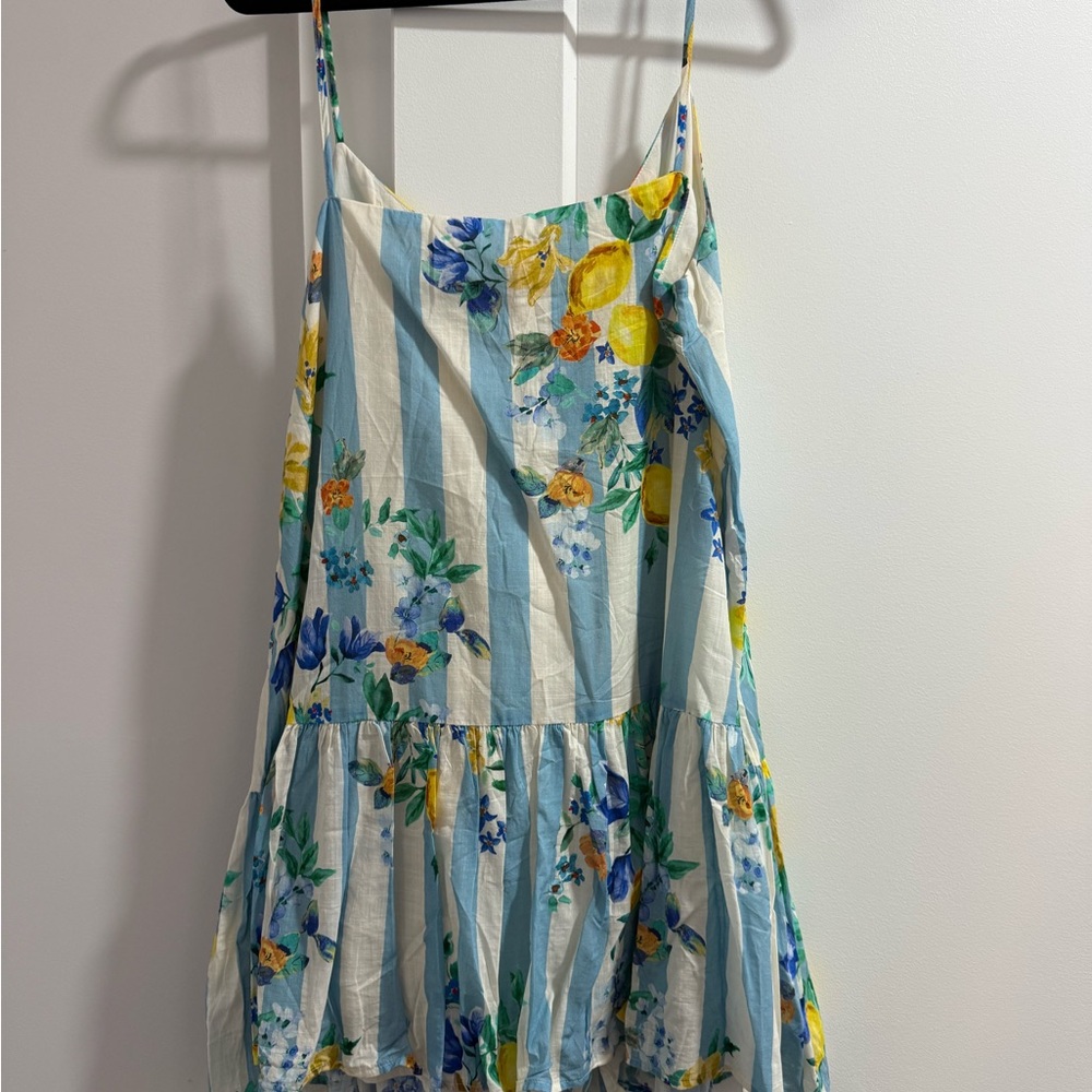 Sezane Vibrant Floral Dress with Blue and Yellow Size 42/US10